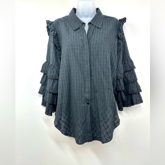 MISA Los Angeles Juana Lace Ruffle Button-Front Top Size Medium - Picture 4 of 14